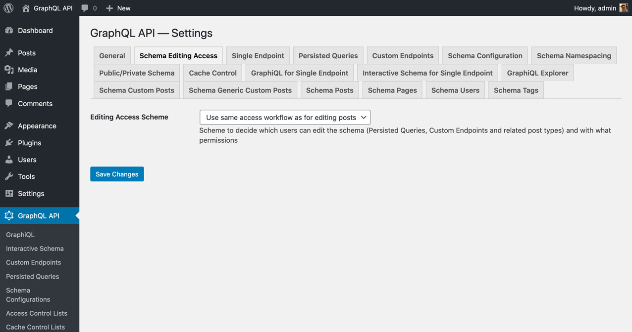 The admin user can grant access to users with other roles (editor, author, contributor) through the settings.