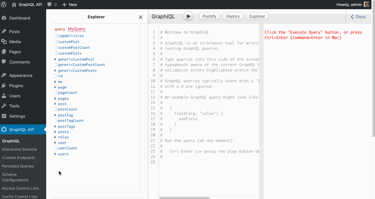 GraphiQL with Explorer for the admin
