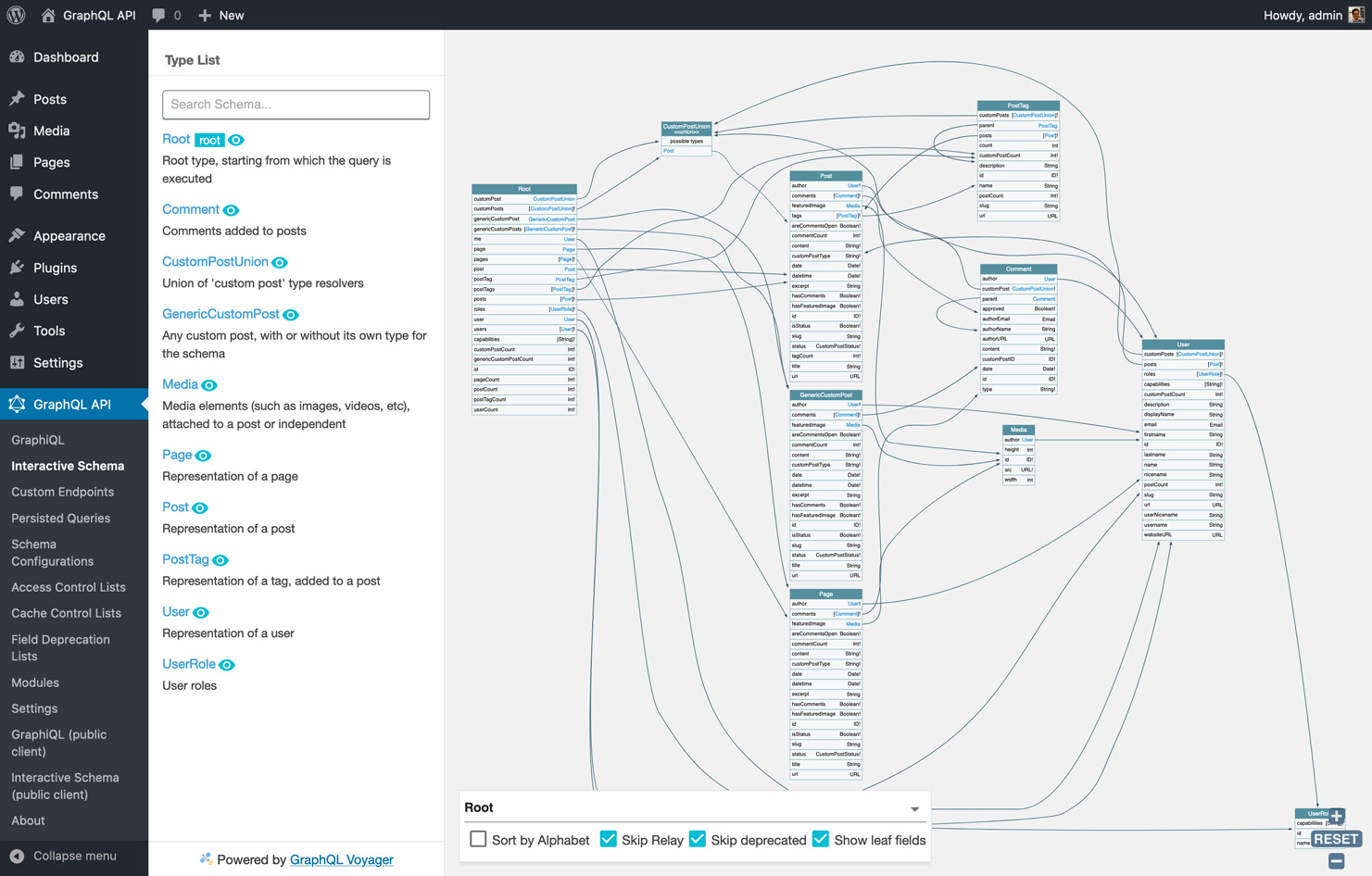 GraphQL Voyager enables us to interact with the schema, as to get a good grasp of how all entities in the application’s data model relate to each other.